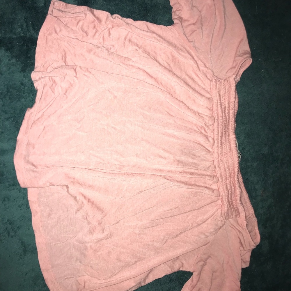 Light pink off the shoulder crop top